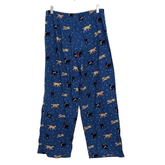 LL Bean Flannel Sleep Pants Womens Size Medium Blue Yellow Lab Black Lab Pajamas - Picture 6 of 11